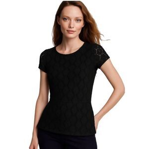 Banana Republic Short Sleeve Black Lace Peplum Top Size 6